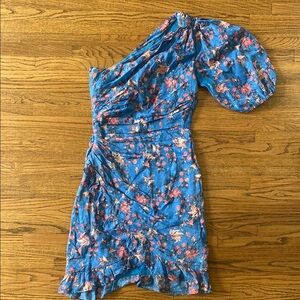Floral Blue One-Shoulder Dress